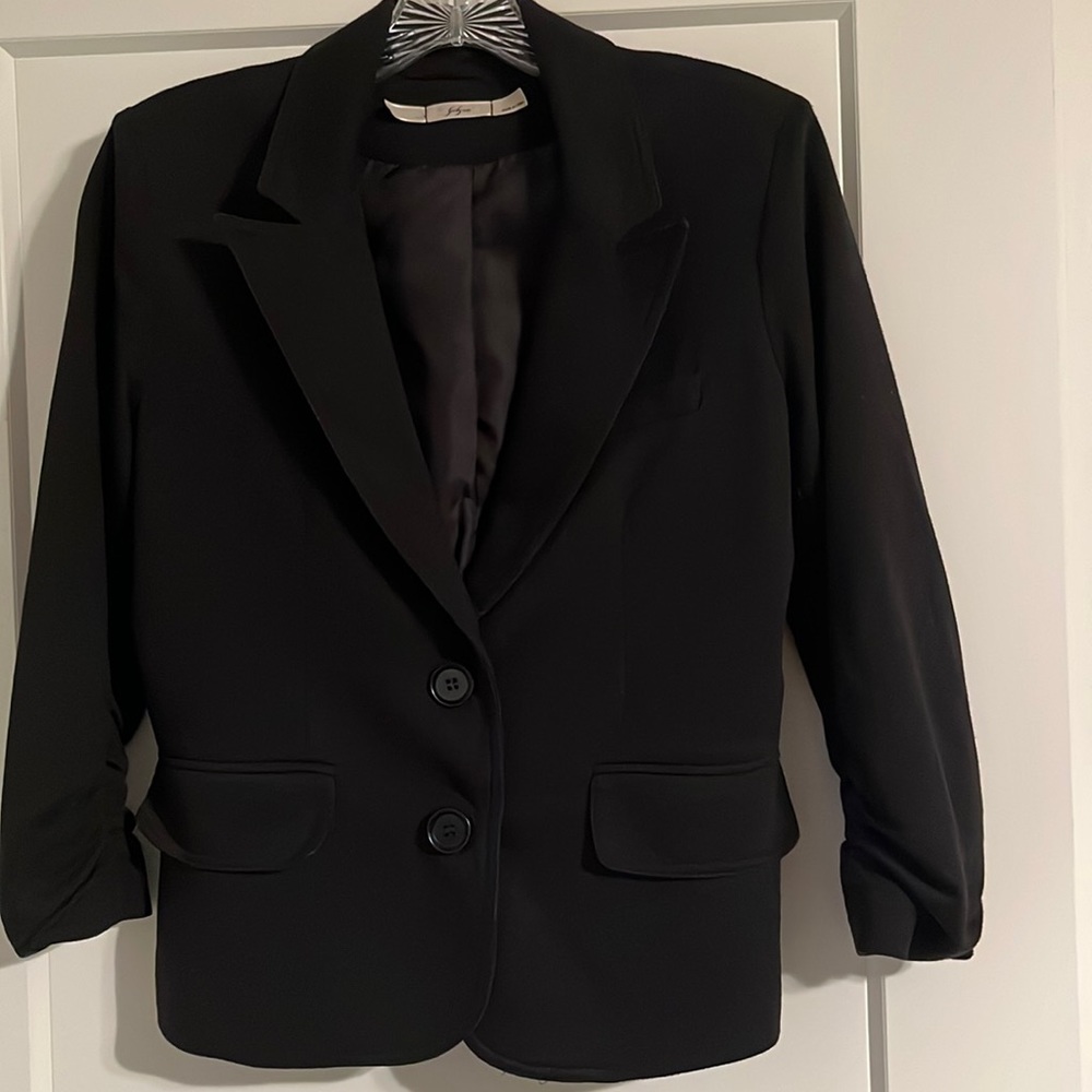 Gibson Black Ruched Sleeve Blazer